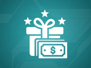 Geschenkbox und Geldschein für Casino-Bonus